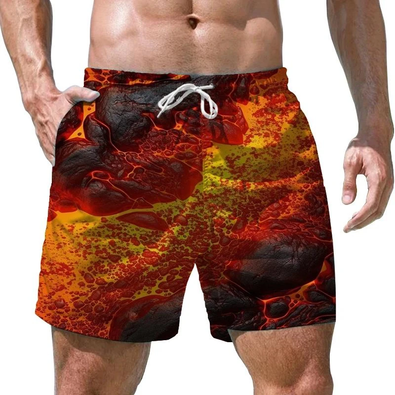 Colorful Flame Pattern Shorts Pants Men 3D Printed Y2k Board Shorts Summer Hawaiian Swimsuit Cool Surfing Swim Trunks Short Pant