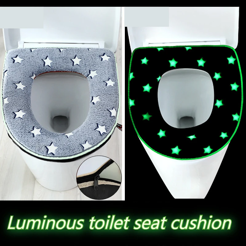 Luminous Toilet Seat Cover Soft Warm Mat Universal Washable Removable Zipper Cover Bathroom Toilet Lid Pad Case Toilet Seat