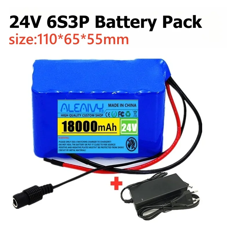 Литиевая батарея Aleaivy 24 В 18 Ач 6S3P 18650 с электрической батареей BMS 25,2 В + зарядное устройство 29,4 В