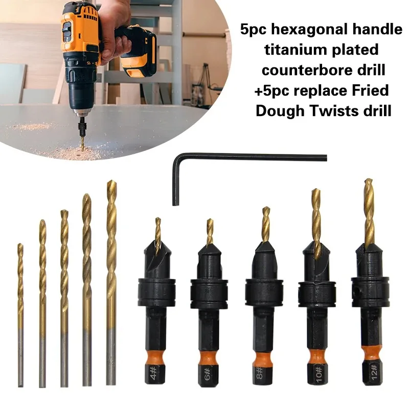 

11 PCS Countersink Drill Bit Set – For Guide Holes, Fits Screw Sizes #4-#12, Ideal for Cutting Screw Holes