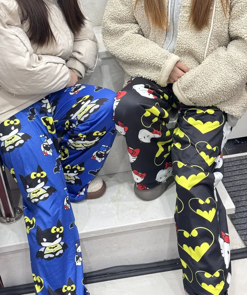 Quente sanrio verão estilo olá kitty y2k batman gwen stacy calças de pijama dos desenhos animados verão estilo fino hip hop casual bonito calças presentes