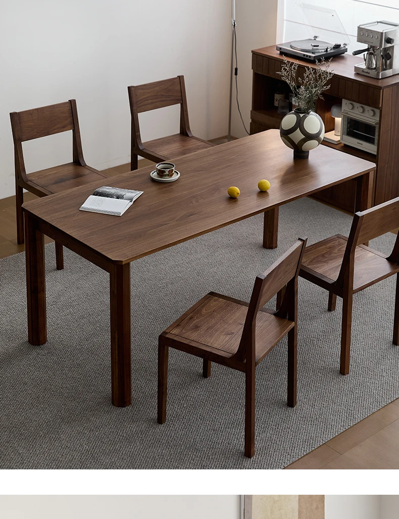 طاولة طعام من الخشب الصلب من خشب الجوز الأسود، وأثاث من الخشب الصلب بتصميم بسيط، ومكتب مكتب