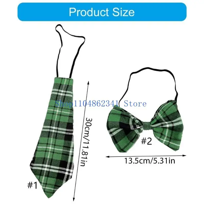 5ASD 페스티벌 패트릭의 날 녹색 격자 무늬 넥 타이 아일랜드 휴가 축제 코스프레 파티 넥웨어를위한 사전 묶인 나비 넥타이