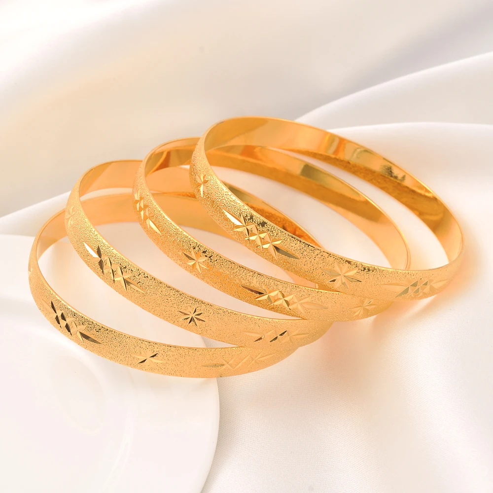 24k 65MM Dubai Wedding Bangles For Women Ethiopian Jewelry Gold Color Indian Bangles Bracelets Women Birthday Jewelry Gifts