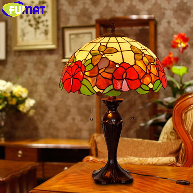 FUMAT Stained Glass Lamp European Style Table Lamp Bedside Lamp Retro LED Luxury Warm Lights For Living Room Table Lamp LED