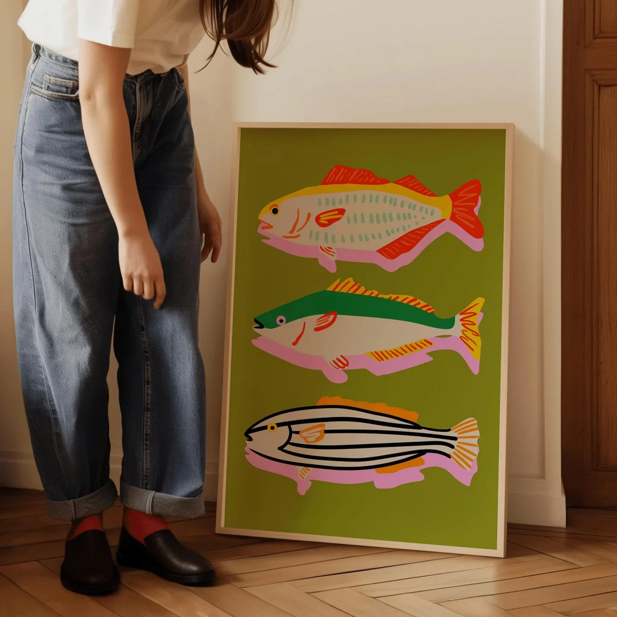 Colorful Sardines Fish Canvas Print Poster Dopamine Fun Eclectic Seafood Art Prints Living Room Kitchen Wall Art Home Decor