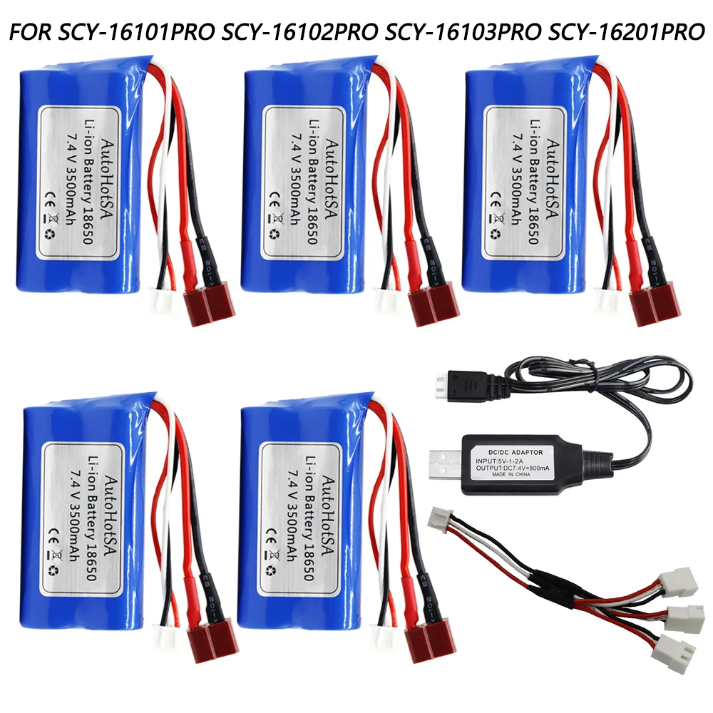 Mise à niveau 7.4V 3500mAh 2S Eddie ion batterie T prise et chargeur pour SCY-16101PRO SCY-16102PRO SCY-16103PRO SCY-16201PRO R/C pièces de voiture