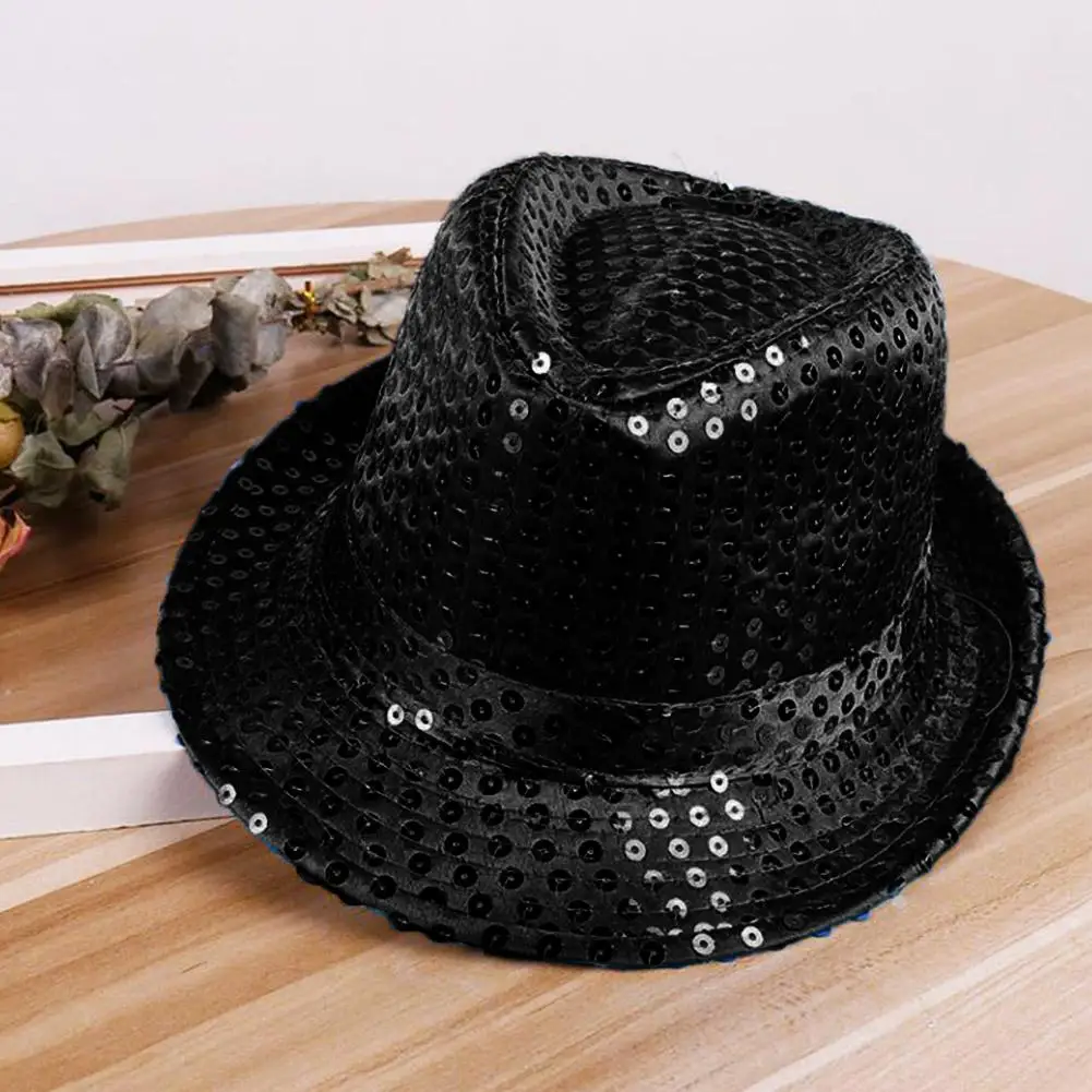 Jazz Hat Glitter Sequins Cowboy Cap Role Play Prop Performance Costume Women Men Shiny Beading Hats Dance Show Party Dancing Hat