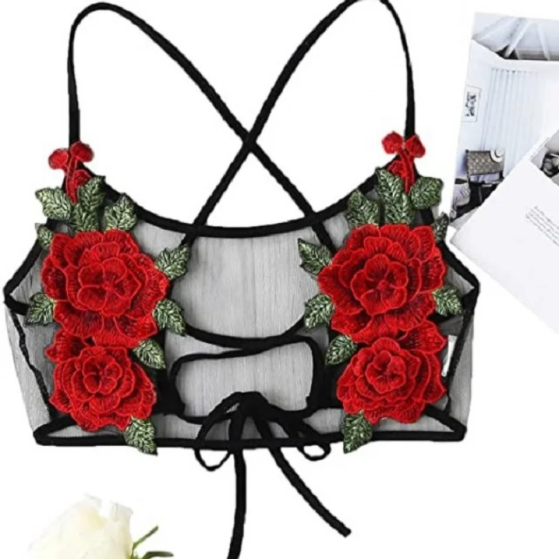 

Embroidery Mesh Camisole Bra Set Women Soft Breathable Home Wear Wholesale