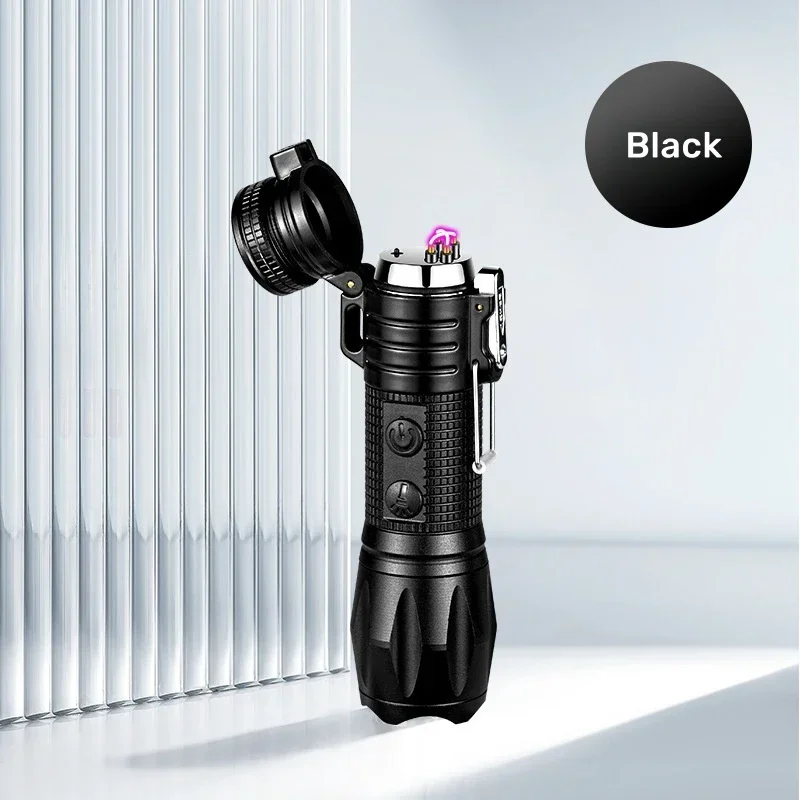 Flashlight Lighter Combo: Dual Arc USB Charging + 5 Modes LED, Survival Kit for Earthquake Lighter Rechargeable Type C Type