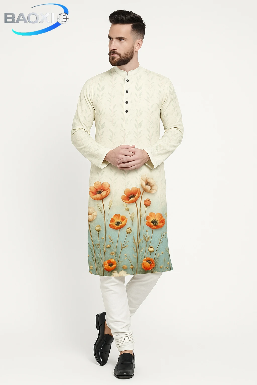 

2025 men digital printed kurta vardha regular fit Mandarin collar long suitable All Occasions such wedding Hari Raya Aidilfitri.