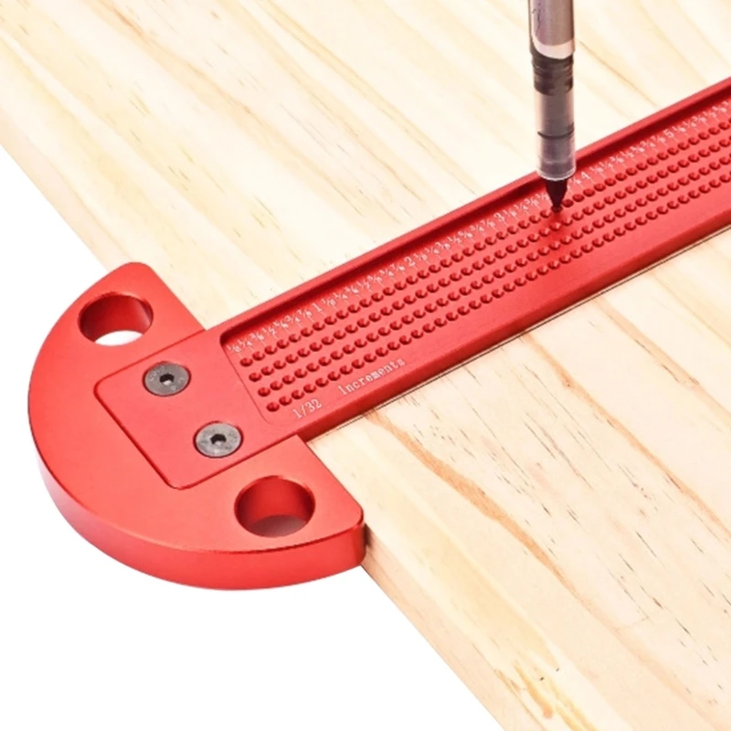 Aluminum Woodworking Scriber T-Shape Ruler 1/32 Hole, Architect Ruler for Carpenter Work, Layout and Measuring Tools