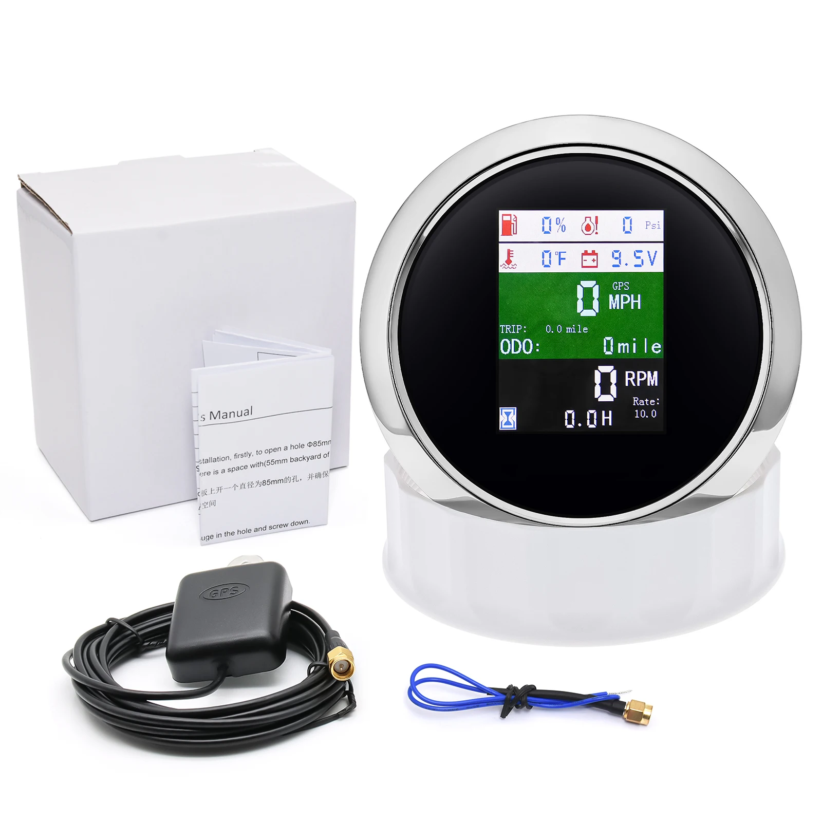 Multi-functional Car Boat Tacho Meter 6 IN 1 Digital GPS Speedometer Waterproof LCD Odometer with Alarm GPS Antenna
