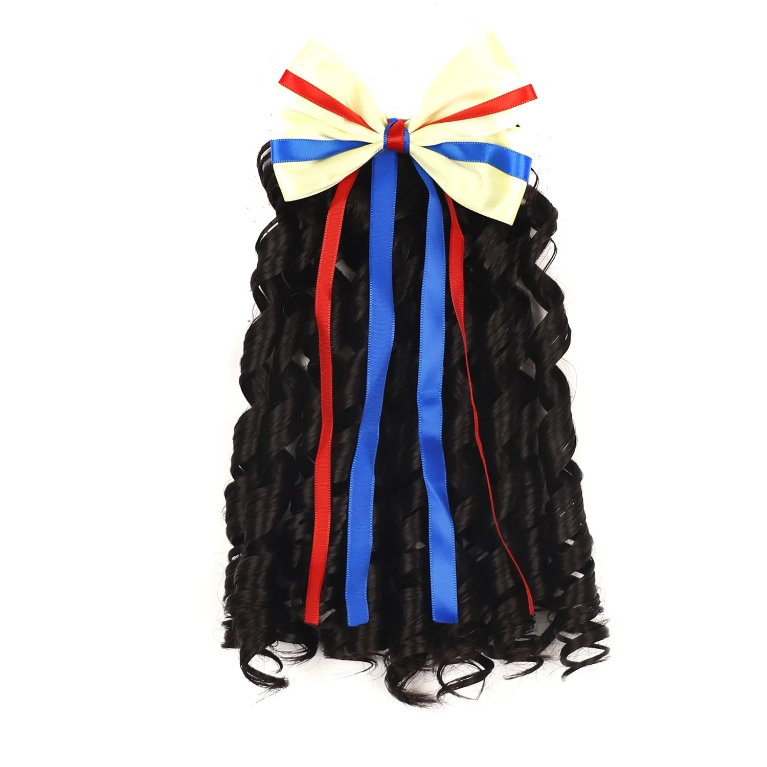 Children's Hair Ponytail Clip with Bow Synthetic Black Princess Curly Wig Hairpieces For Kids Evening Party Head Wear Accessorie