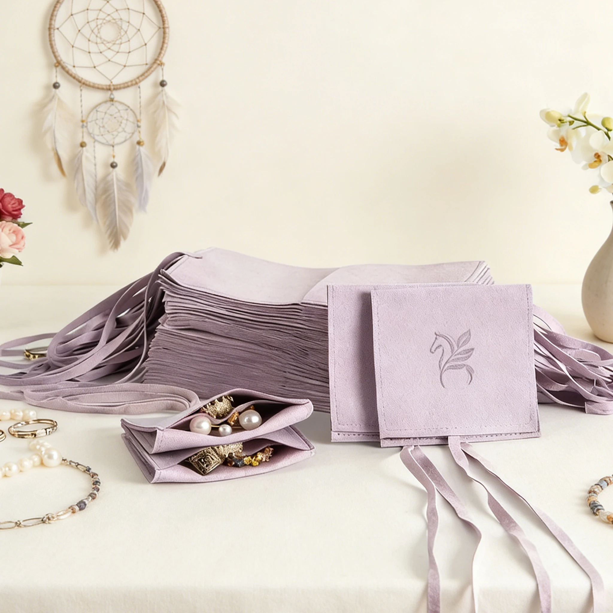 

Подарочный мешочек из бархатной микрофибры с логотипом на заказ, 50 шт., 10x10 см, с лентой, для хранения браслетов и серег, для путешествий