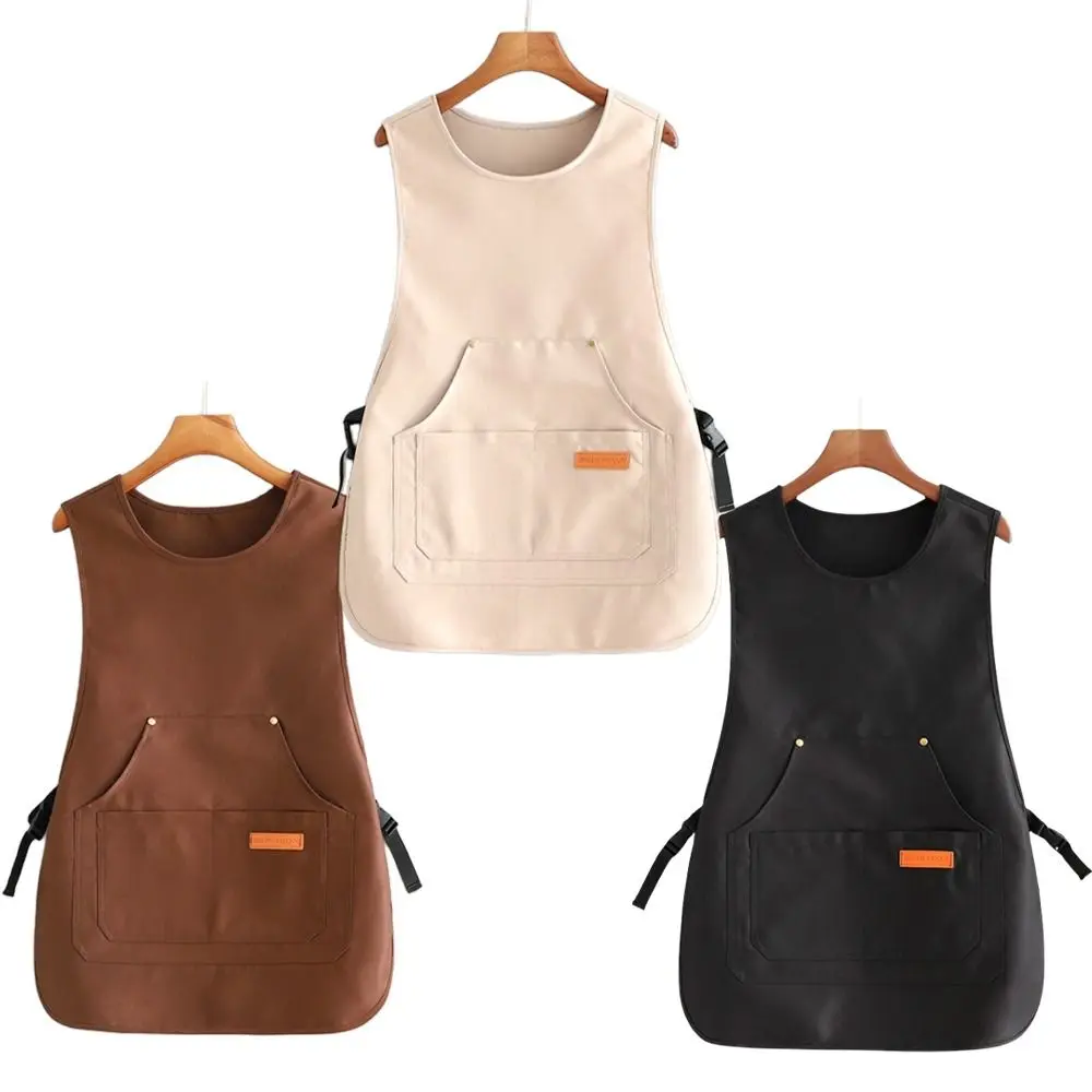 New Vest Style Cooking Apron Canvas Stain-resistant Baking Overalls Solid Color Waterproof Painting Apron Kitchen Accessories