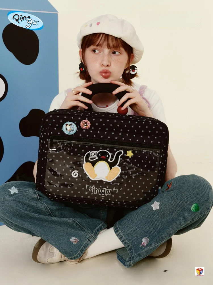 

Penguin Design Laptop Bag Women's Casual Shoulder Bag Soft Fabric Commuter Style 15.6 Inch Computer Bag Youth Fashion