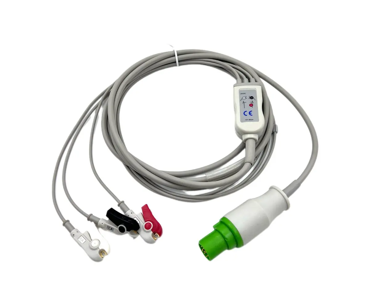 3-Lead 2.8m AHA ECG Cable - Adult TPU - for Emergency & Operating Room Use - Model ZE0013