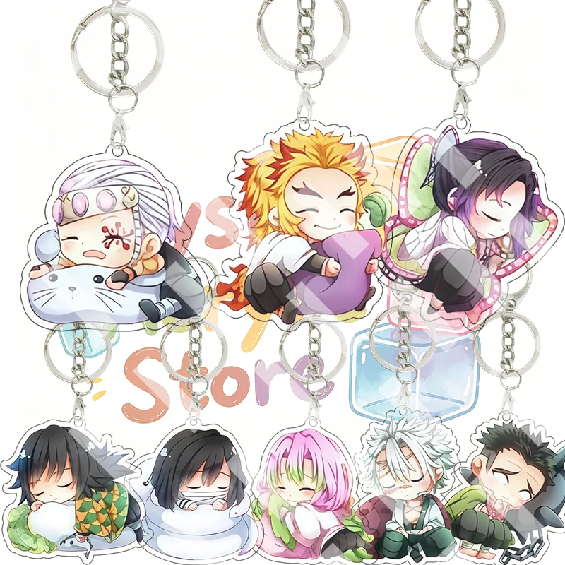 Anime Demon Slayer Cartoon 5cm Acrylic Keychain Giyuu Tomioka Mitsuri Kanroji Shinobu Kocho Character Bag Decoration Pendant Toy