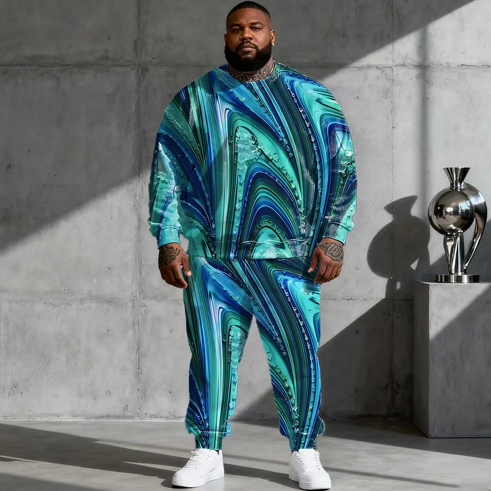 ชุดฮู้ดดี้ผู้ชายไซส์ใหญ่พิเศษ S-9XL แบบ 2 ชิ้น: ลายสก็อตสีรุ้ง - ผ้าเนื้อนุ่ม อุ่นสบาย ทันสมัย ลายตารางวิบวับ