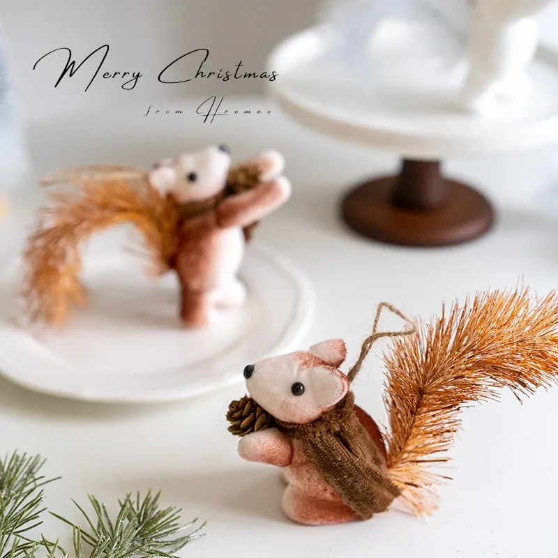 Christmas Decoration 2024 Foam Simulation White Brown Squirrel Pendant Christmas Tree Decoration Pendant Creative Gift Toy