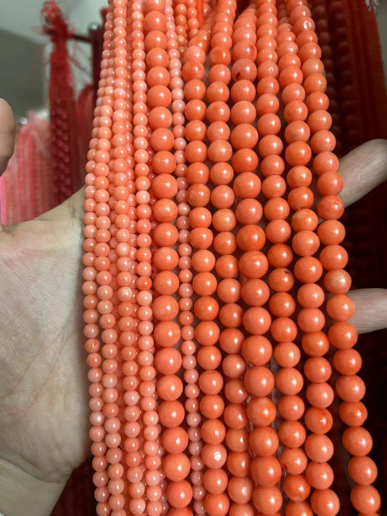 2-9mm Round Natural Sea Bamboo Orange Sea Bamboo Coral Jewelry Making Loose Beads 15inch