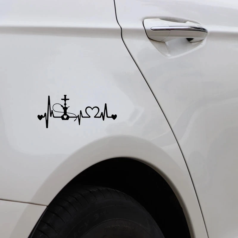14.2 سنتيمتر * 6 سنتيمتر الشيشة ضربات القلب شريان الحياة ملصق الفينيل الأسود/الفضة سيارة ملصق سيارة التصميم ملصق