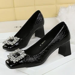 BIGTREE Spring Sunflower Crystal Square Head Women Pumps Kitten Thick Heel Fashion Elegant Party Ladies Shoes Zapatos De Mujer