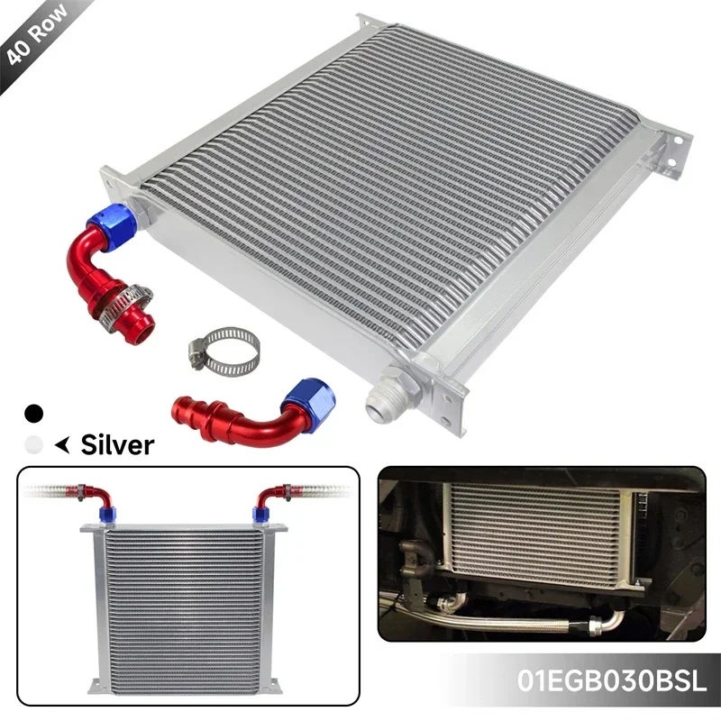 

Aluminum Universal 40 Row Oil Cooler AN10 90° 2PCS Fittings Kit 248MM 7/8"-14 UNF Engine Transmission MOCAL Racing Silver