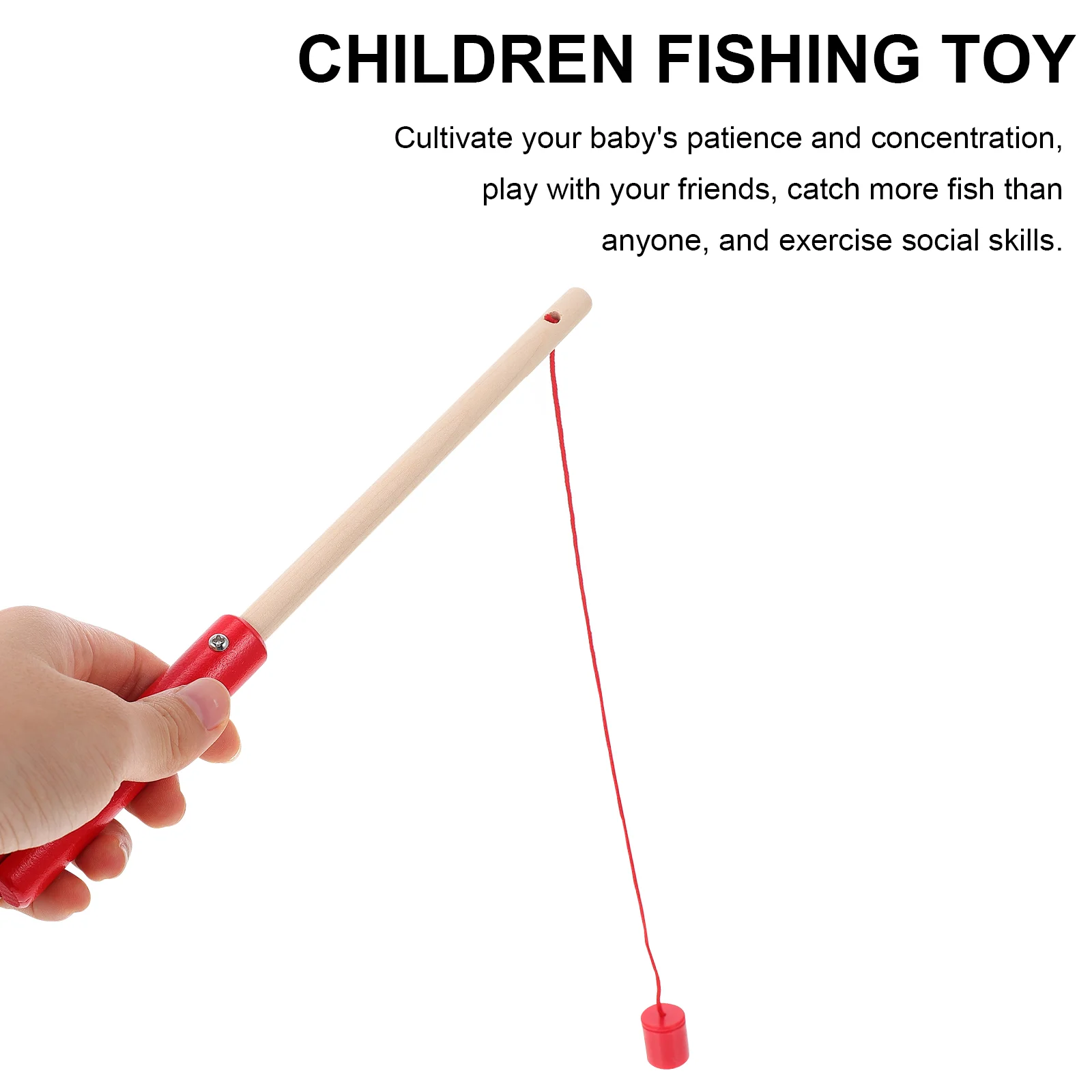 4 Pcs Children's Fishing Rod Tots Toys Wooden Pole Early Educational Kids Cylinder Game