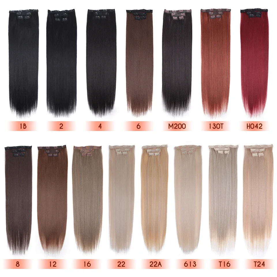 FREEDOM Synthetic Clip Hair Extensions 4Pcs/Set 24 Inch Long Straight Ombre Brown Blonde 8 Clips In Hair Extensions For Women