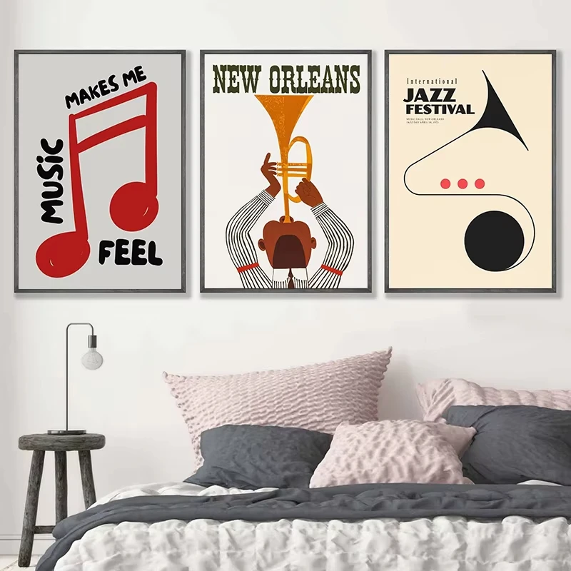 موضة ريترو موسيقى الجاز المشارك مجردة مسجل لاعب الموسيقى رمز قماش الطباعة غرفة نوم المنزل غرفة المعيشة مكتب ديكور #2