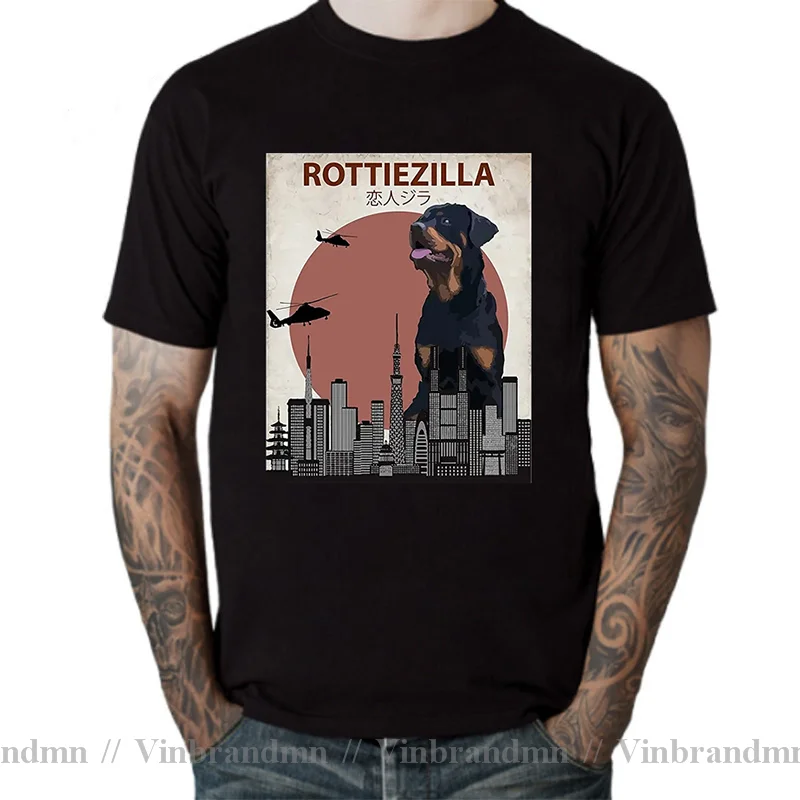 Funny Rottweiler Rottie Dog Lovers T Shirt Men Japanese Anime Streetwear Birthday Gifts Summer Rottiezilla T-shirt Mens Clothing