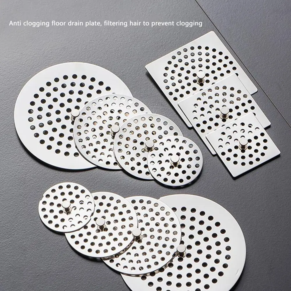 Useful Stainless Steel Floor Drain Net Cover Round Square Shape with Handle Sink Strainer Floor Drainage Net