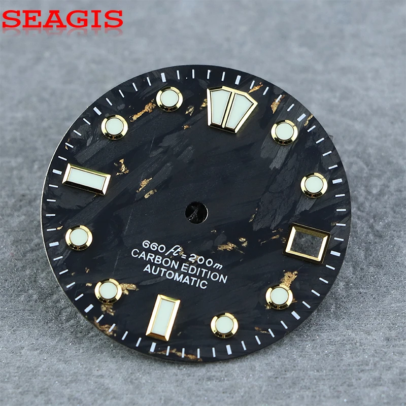 SEAGIS Carbon Fiber Dial 28.5mm NH35 Blue Lume Custom Watch Accessories No Logo