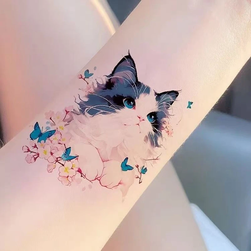 4 teil/los Schmetterling niedliche Katze temporäre Tattoo Aufkleber Farbe wasserdichte Engel Katze dauerhafte gefälschte Tattoo Arm Cartoon Tatto Aufkleber