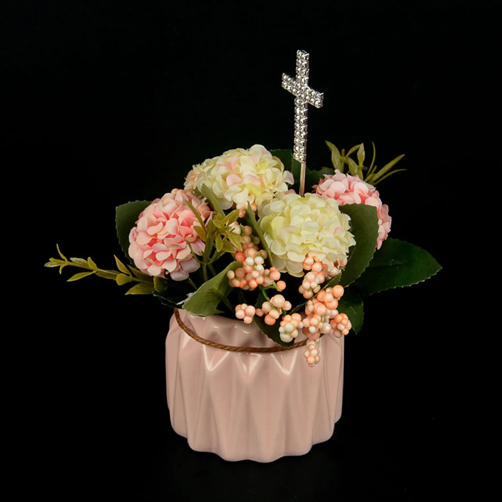 

4Pcs Rhinestone Cake Toppers Cross Shape Crystal Cake Picks Creative Insert Ornaments Birthday Party Fruit Picks