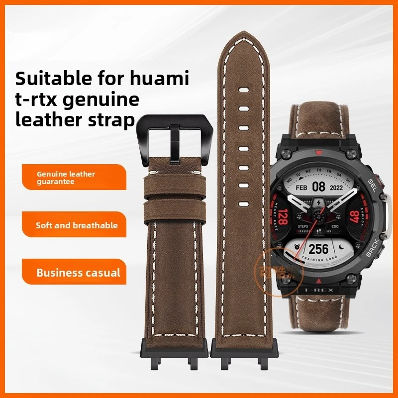 4 color For Huami AMAZFIT T-Rex 3 Frosted Vintage Genuine Leather Watch Strap Bracelet T-Rex 2 Smart Watchband men Bracelet