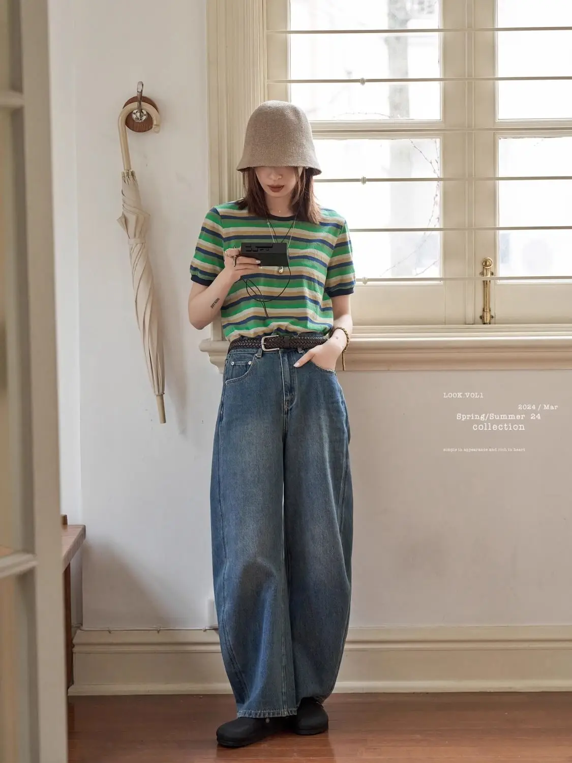 Women Spring Autumn Loose Straight Leg Pants Curved Wide Leg Jeans