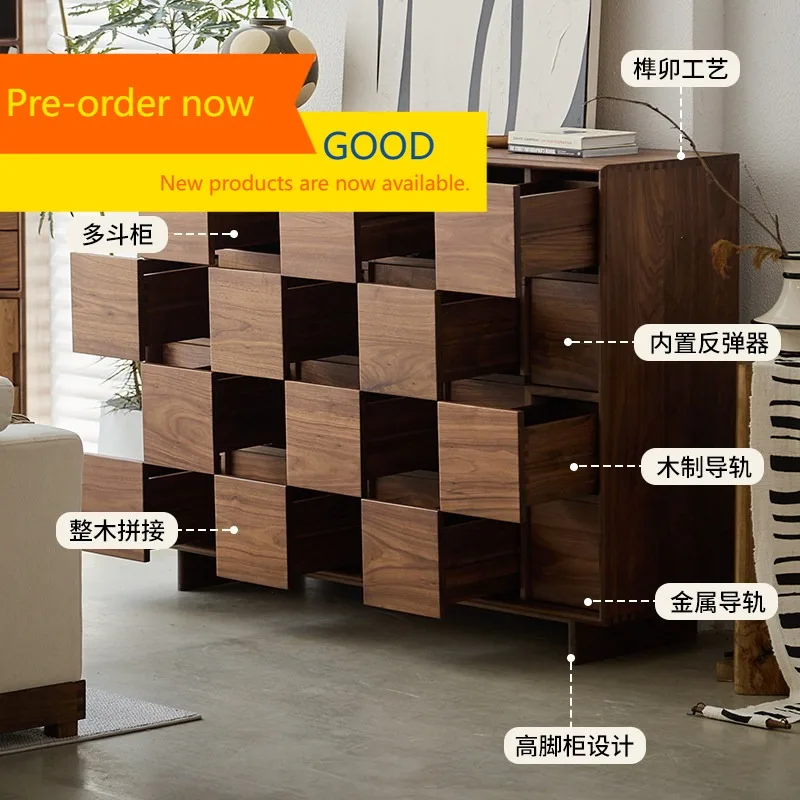 02A North American black walnut pure solid wood living room against the wall multi-chest bedroom storage locker