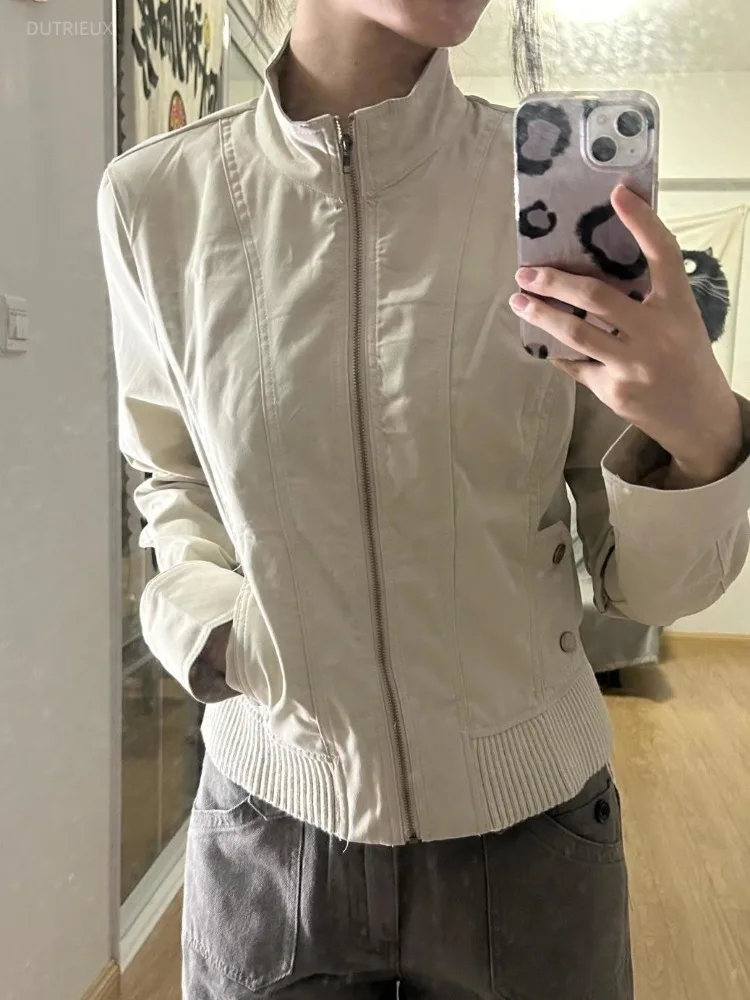 American Vintage Stand Collar Zipper Jackets 2026 Early Autumn New Coat Women Y2k Grunge Slim Fit Long Sleeve Tops Mujer