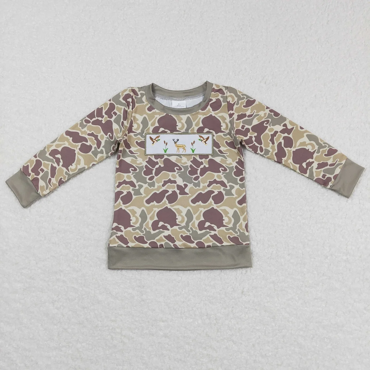 Wholesale Children Embroidery Long Sleeves Ducks Reindeer Tops T-shirts Toddler Pullover Baby Boy Shirt Kids Camo Clothes