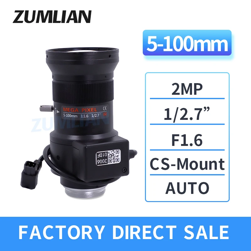 ZUMLIAN 5-100mm CCTV Lens 1/2.7 Inch CS-Mount Varifocal Lens Auto Iris with IR F1.6 CMOS for Security Surveillance Cameras