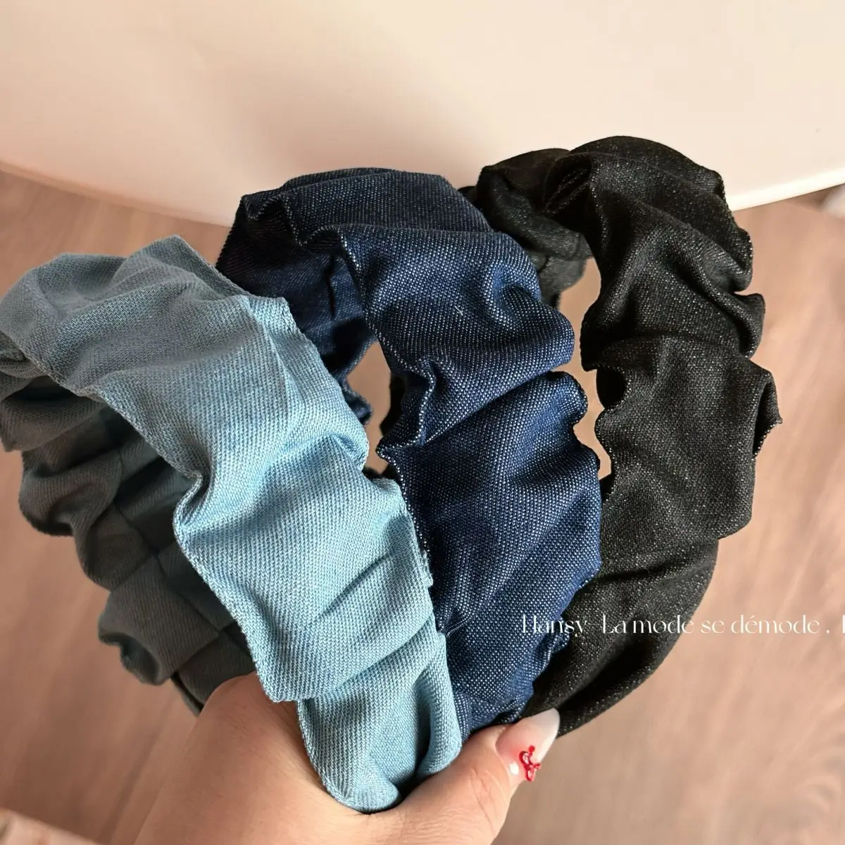 

Blue denim pleated fabric headband retro wide version headband daily versatile hairpin hair accessories new headgear