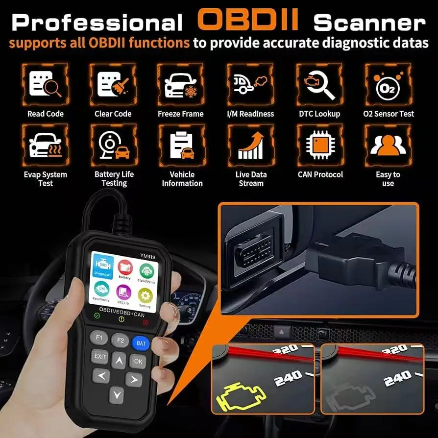 OBD2 Scanner & Battery Tester, IPS Screen Code Reader, Clear CAN Faults, Check Engine, Battery Voltage/Life for OBDII Cars