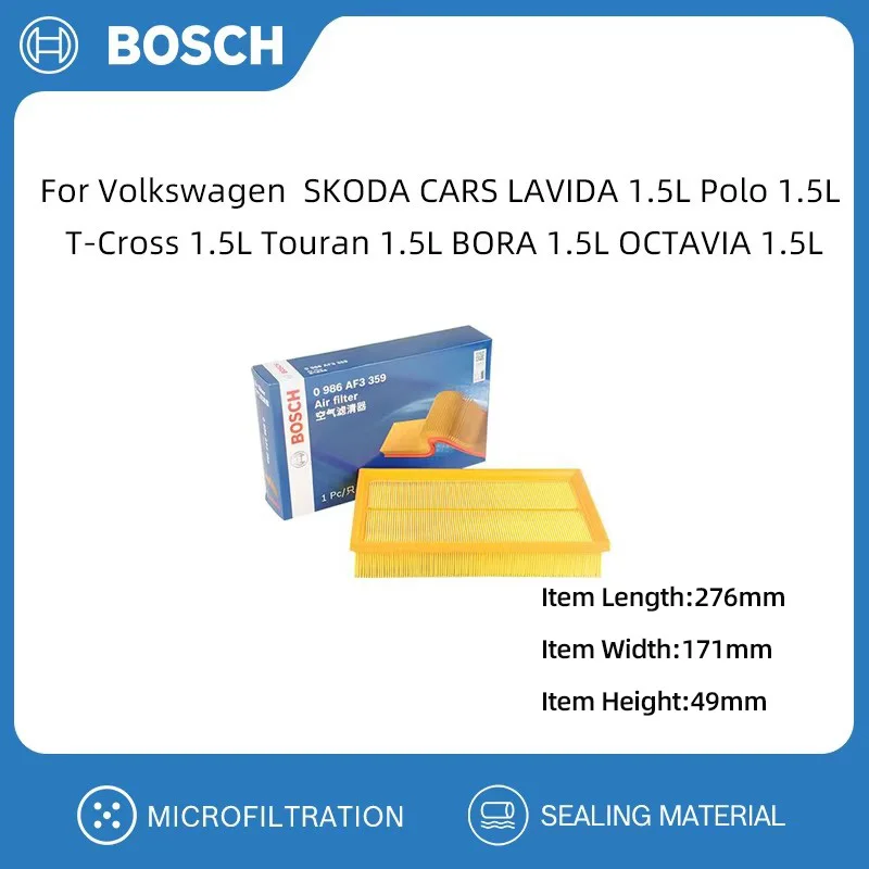 BOSCH Air Filter For Volkswagen SKODA CARS LAVIDA 1.5L Polo 1.5L T-Cross 1.5L Touran 1.5L BORA 1.5L OCTAVIA 1.5L 5QD129620C