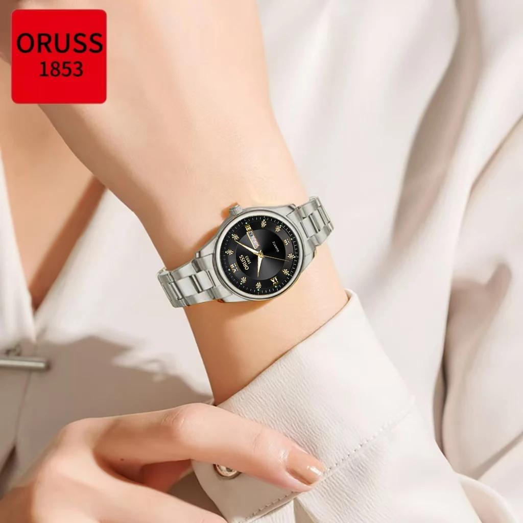 

Роскошные деловые женские часы ORUSS 1853, водонепроницаемая светящаяся дата; модные женские кварцевые часы из нержавеющей стали 520