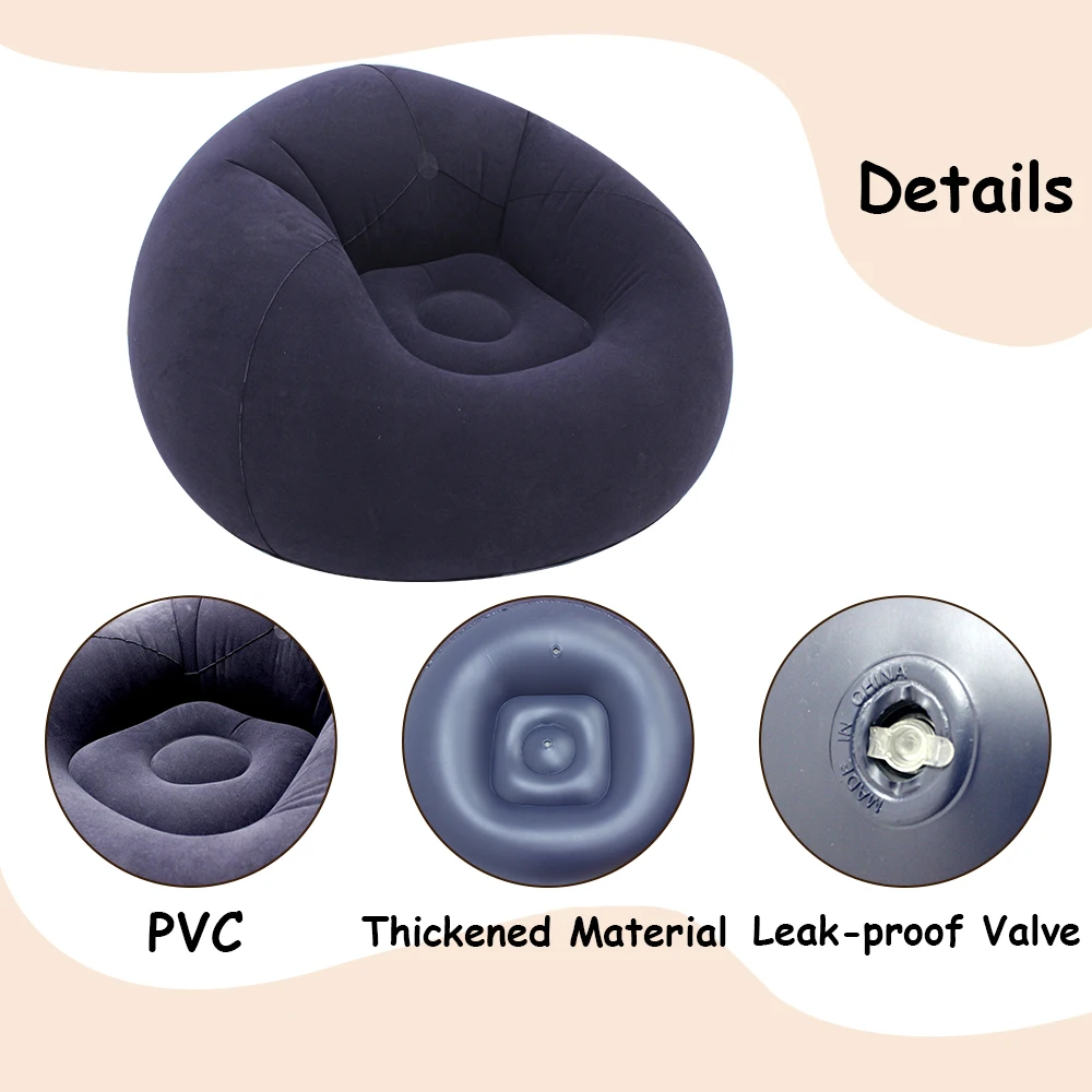 كسول أريكة قابلة للنفخ المحمولة طوي بولي كلوريد الفينيل يتدفقون شخص واحد أريكة قابلة للنفخ مقعد المتسكع للتخييم في الهواء الطلق