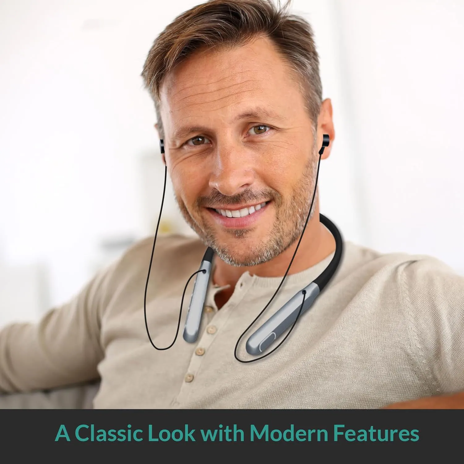 Rechargeable Hearing Amplifier Wireless Neckband Headphones Remote Microphone for Seniors Adults Noise view 5