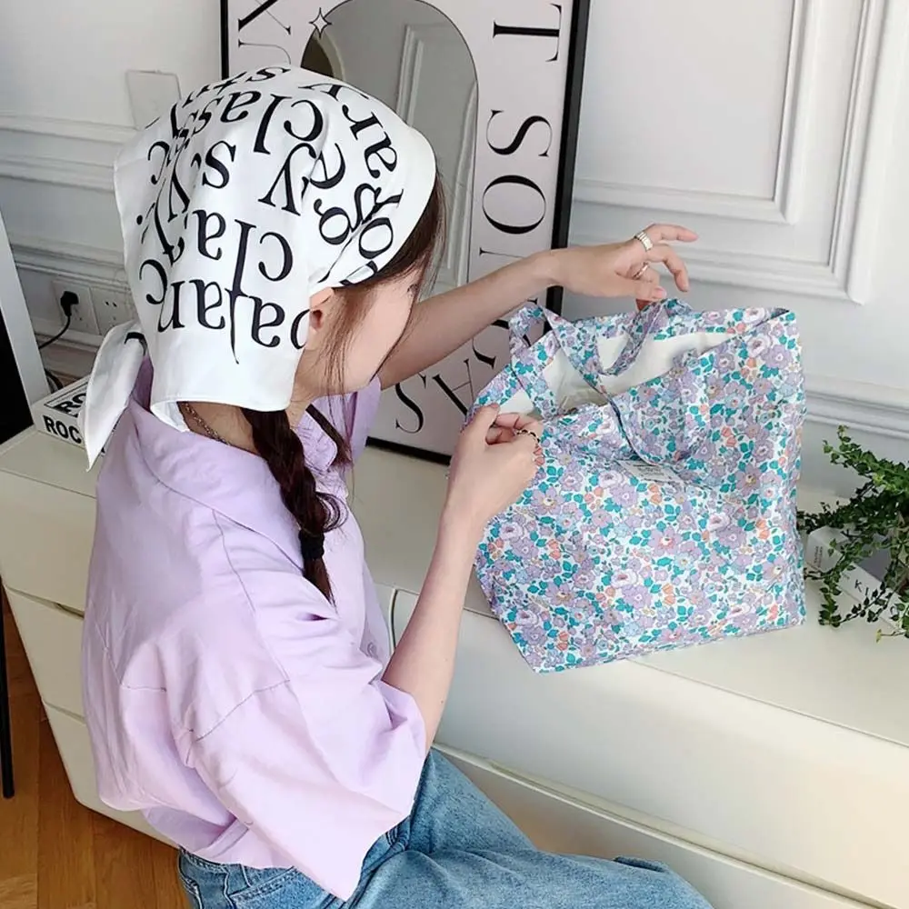 Women Canvas Bags Floral Shoulder Bag Large Capacity Printed Shopping Bag Female Fashion Casual Open Handbag